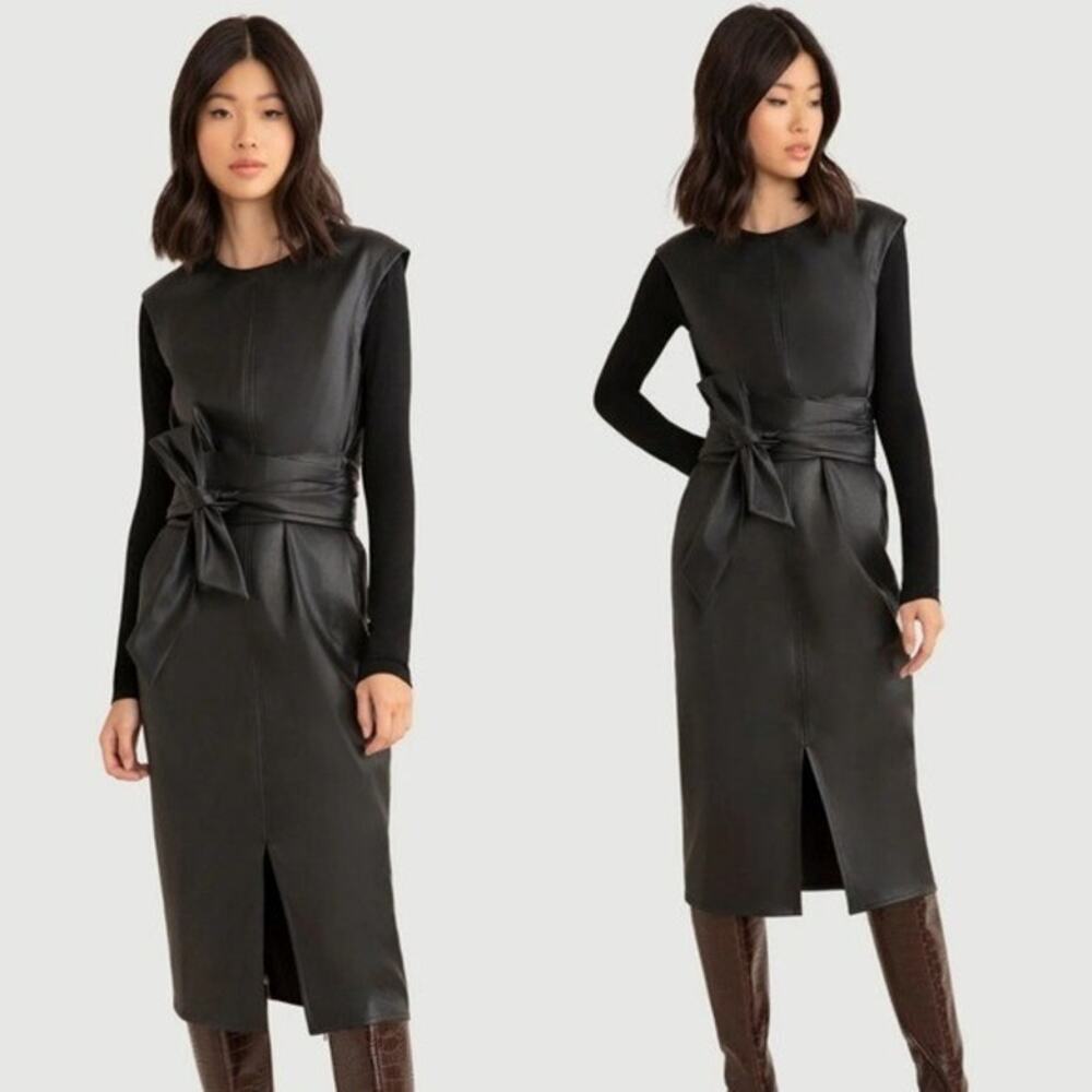 Modern Citizen Pilar Vegan Leather Tie-Front Dress Sleeveless Black LBD - Picture 12 of 12